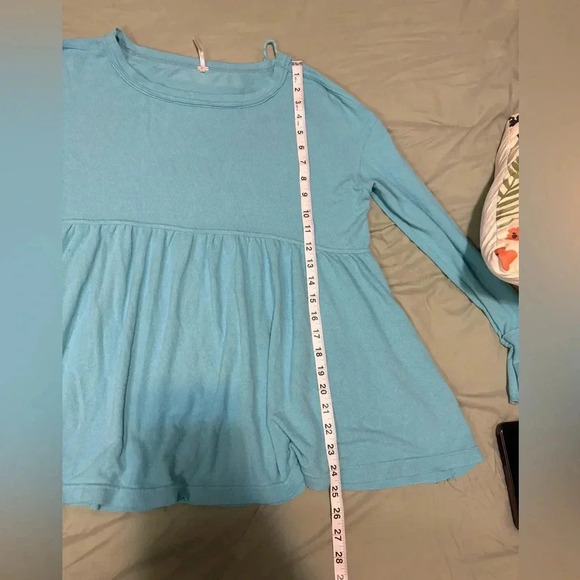 Free People Forever Your Girl Baby Blue Long Sleeve Peplum Babydoll Top X-Small - Picture 5 of 11